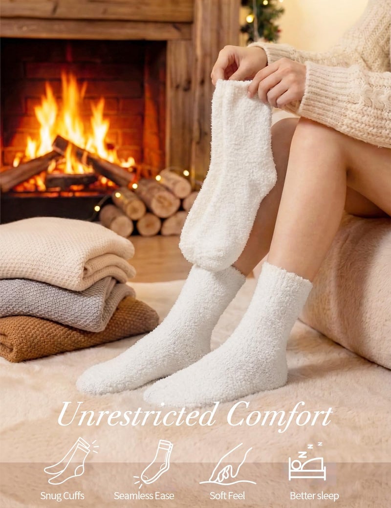 TOCONFFON Women's Cozy Fluffy Fuzzy Socks Plush Home Sleep Slipper Socks - Warm Cozy Gifts Ideas for Women 5,6,7,8 Pairs(5 White) - Image 5